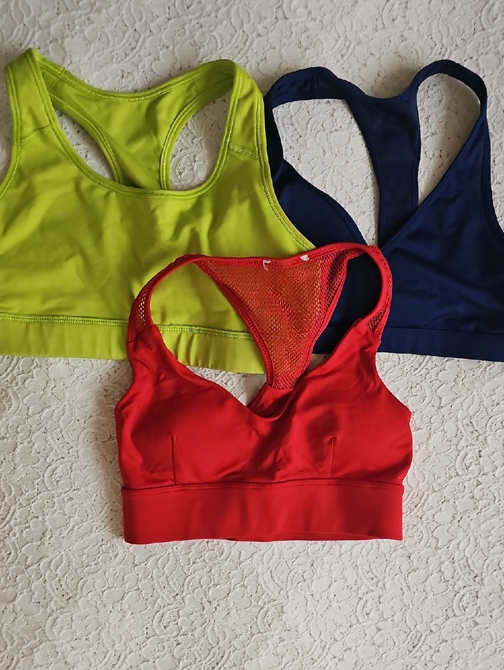 Nike 3-Pack Racerback Sports Bras - Lime Green, Navy, Red